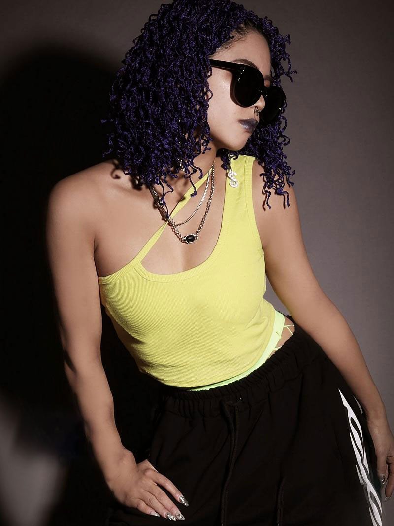 Bombshell camisole tank top tank top tops with cups asymmetrical one-shoulder sexy cropped midriff rib knit vivid color Bb