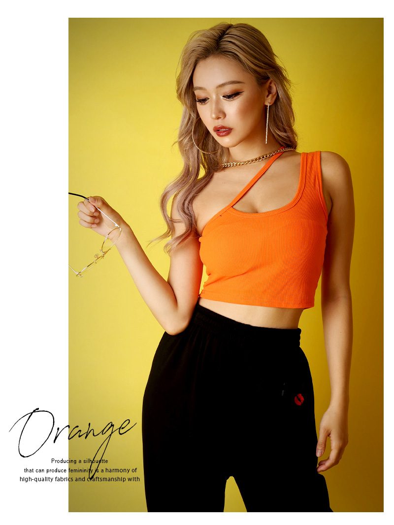Bombshell camisole tank top tank top tops with cups asymmetrical one-shoulder sexy cropped midriff rib knit vivid color Bb