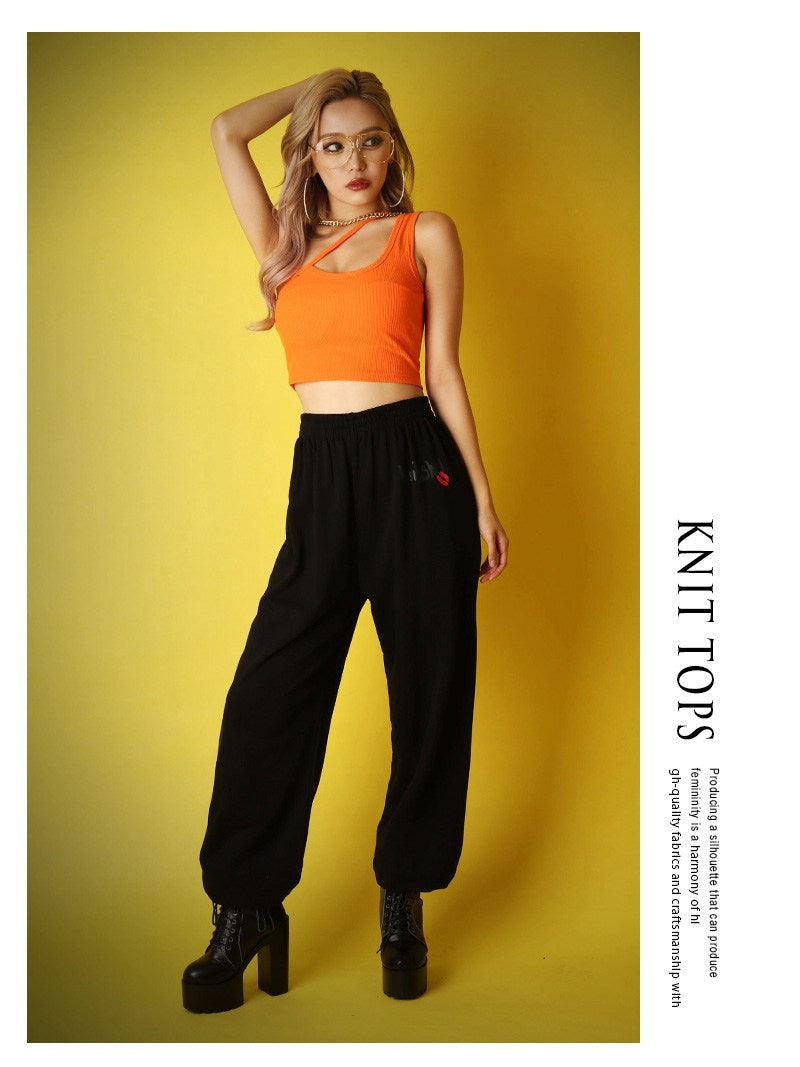 Bombshell camisole tank top tank top tops with cups asymmetrical one-shoulder sexy cropped midriff rib knit vivid color Bb