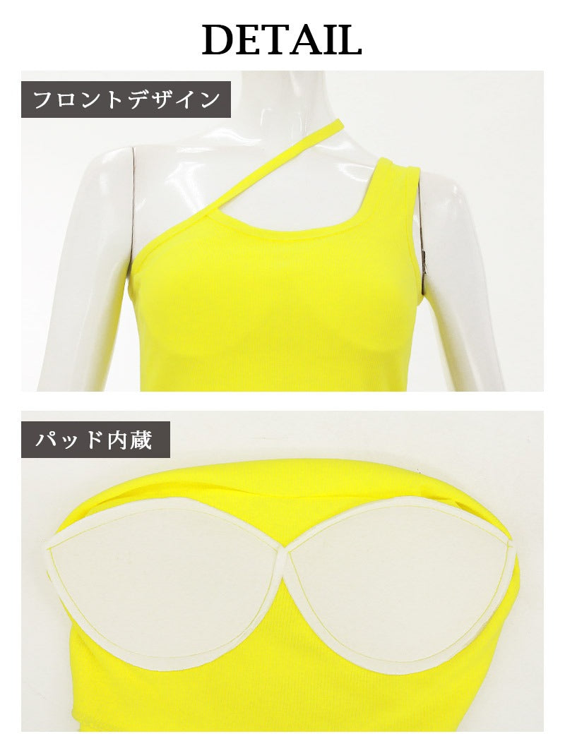 Bombshell camisole tank top tank top tops with cups asymmetrical one-shoulder sexy cropped midriff rib knit vivid color Bb
