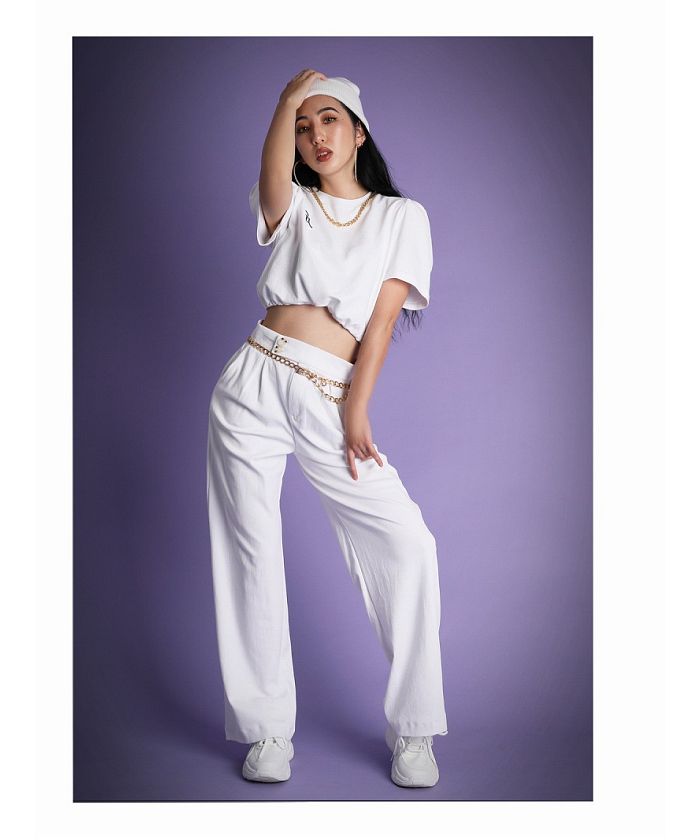 ボムシェル bombshell セットアップ セットアップ ショート ヘソ出し 半袖 ロゴ ワイドパンツ ドロスト ポケット ウエストゴム チャック Bbomb