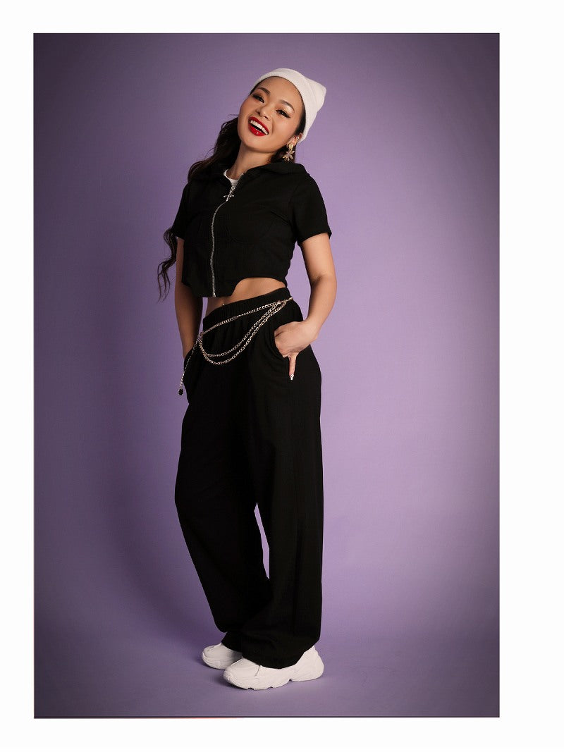 ボムシェル bombshell セットアップ セットアップ 半袖 サイドカット ジップ ミニ トップス ワイドパンツ フード ポケット インポート Bbomb