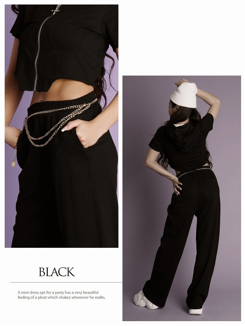 ボムシェル bombshell セットアップ セットアップ 半袖 サイドカット ジップ ミニ トップス ワイドパンツ フード ポケット インポート Bbomb