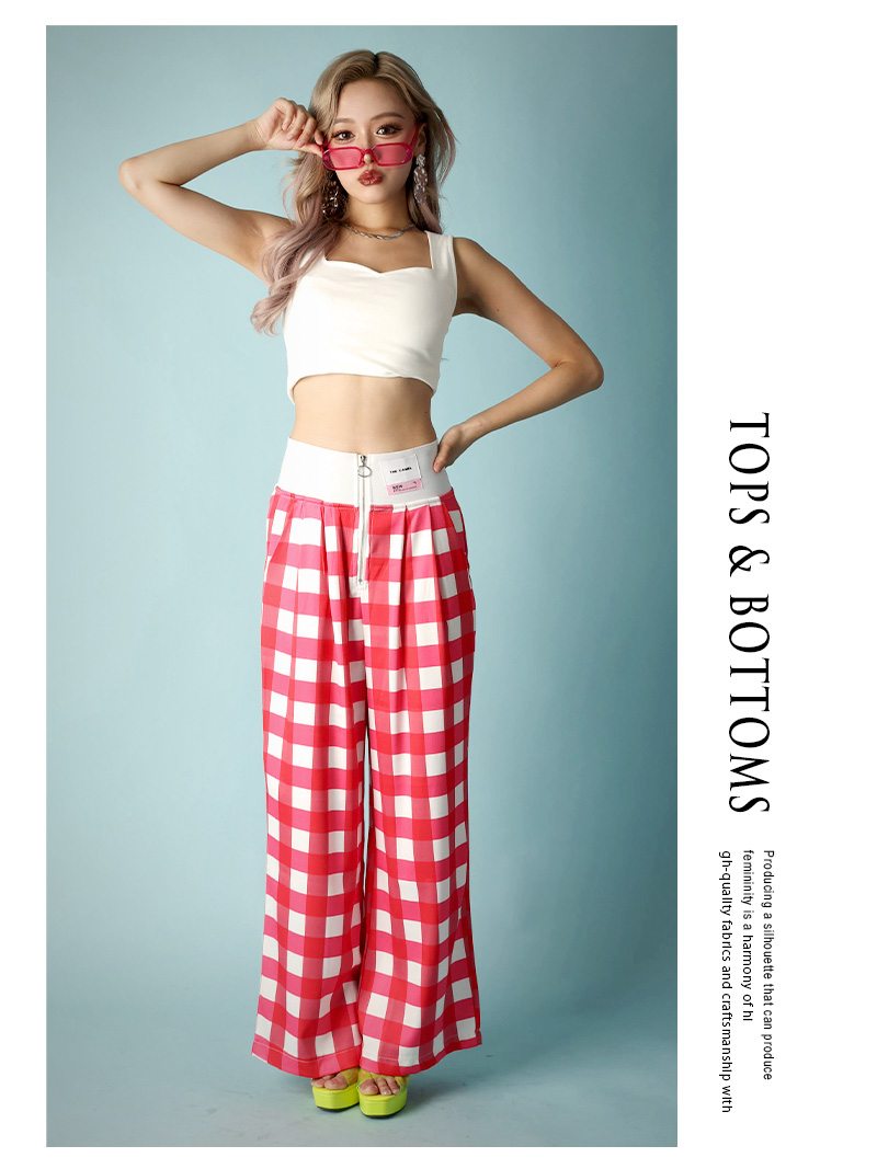 Bombshell setup flashy bicolor cropped length summer leg-lengthening effect photogenic retro Korean Y2K elastic waist Bbomb