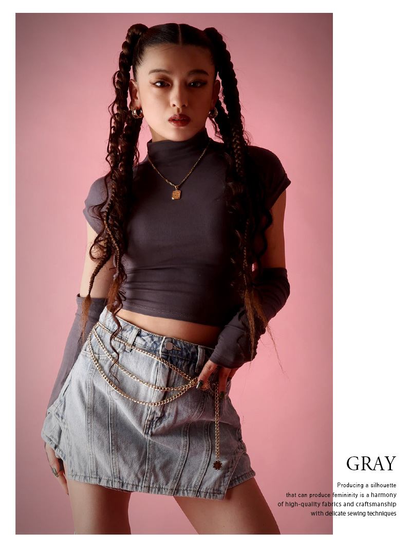 ボムシェル bombshell 長袖カットソー 無地 アームウォーマー付き バックカット 半袖 Tシャツ 背中見せ セクシー カットソー 無地インポート ちびT Bbomb