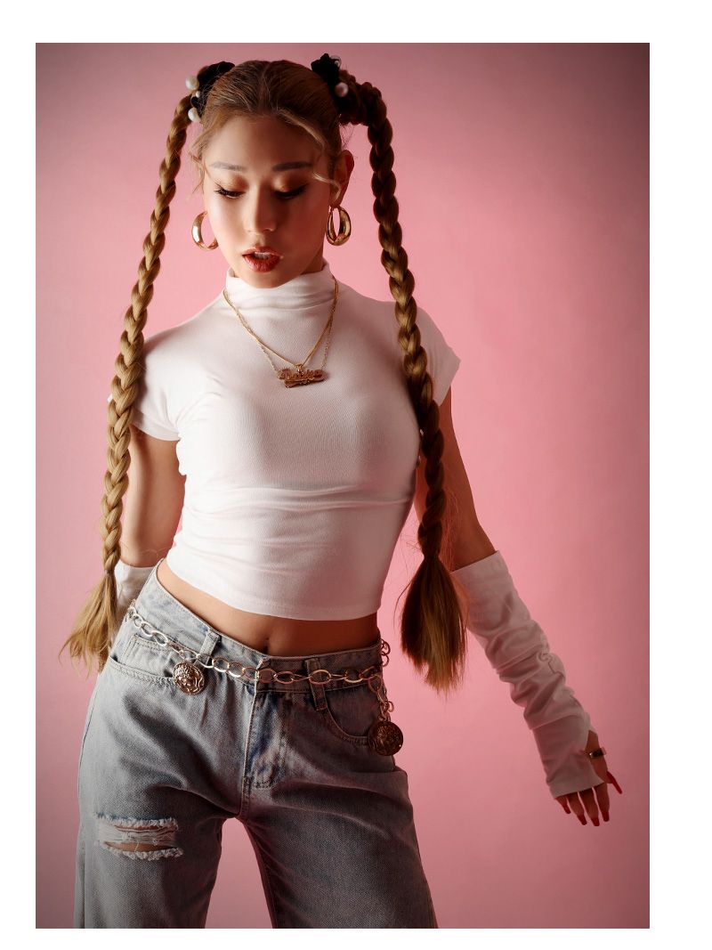 ボムシェル bombshell 長袖カットソー 無地 アームウォーマー付き バックカット 半袖 Tシャツ 背中見せ セクシー カットソー 無地インポート ちびT Bbomb