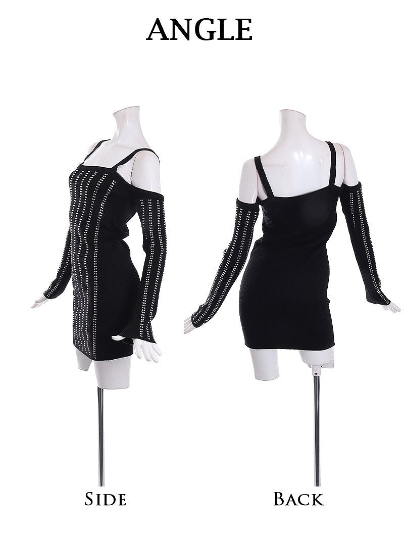 ボムシェル bombshell ワンピース 黒 ニット アームウォーマー オフショル ミニ タイト キラキラ デートコーデ 夜遊び インポートファッション Bbomb