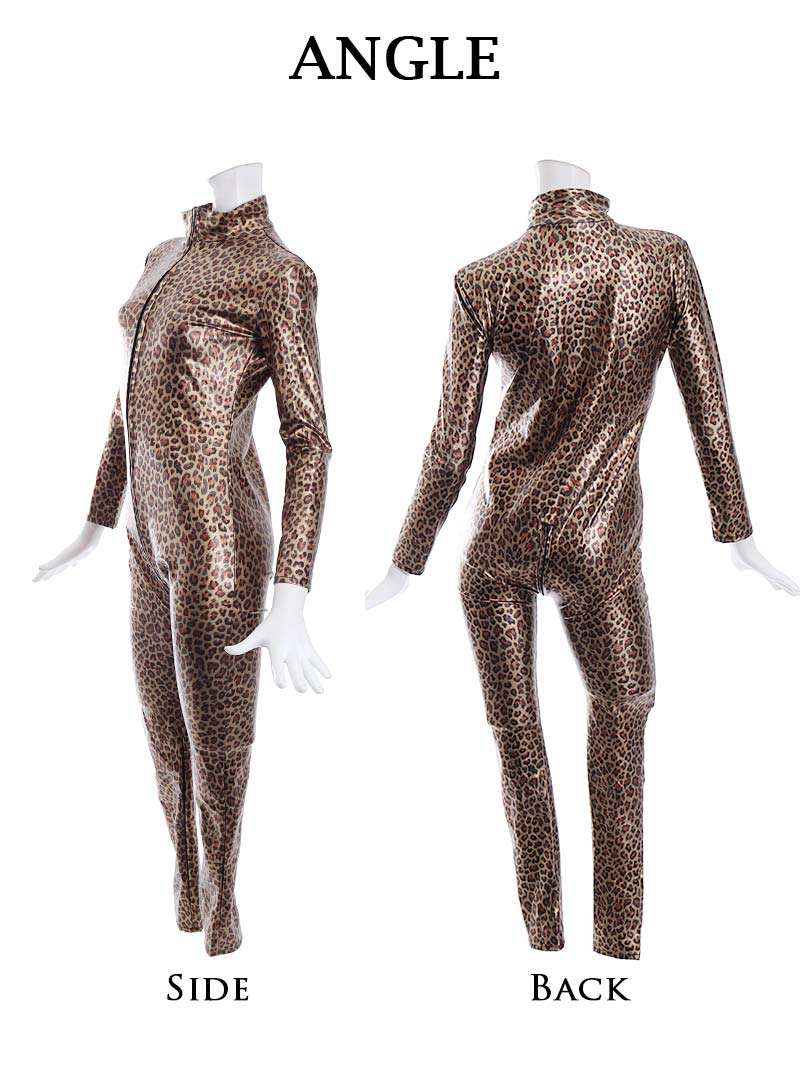 ボムシェル bombshell オールインワンサロペット レオパード 全身スーツ 仮装 コスチューム ハロウィン クール ダンス衣装 合皮 派手柄 猫 bombshell
