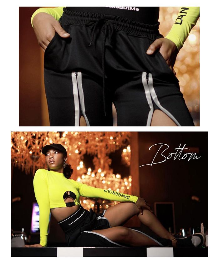 Bombshell pants・sarouel pants shining import fluorescent pants eye-catching reflector slit elastic waist overseas fashion dance costume noticeable bombshell