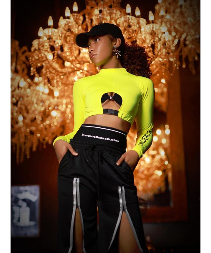 Bombshell pants・sarouel pants shining import fluorescent pants eye-catching reflector slit elastic waist overseas fashion dance costume noticeable bombshell
