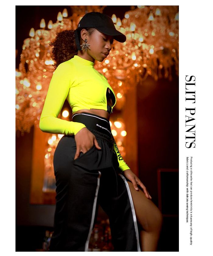 Bombshell pants・sarouel pants shining import fluorescent pants eye-catching reflector slit elastic waist overseas fashion dance costume noticeable bombshell