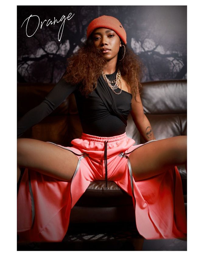 Bombshell pants・sarouel pants shining import fluorescent pants eye-catching reflector slit elastic waist overseas fashion dance costume noticeable bombshell
