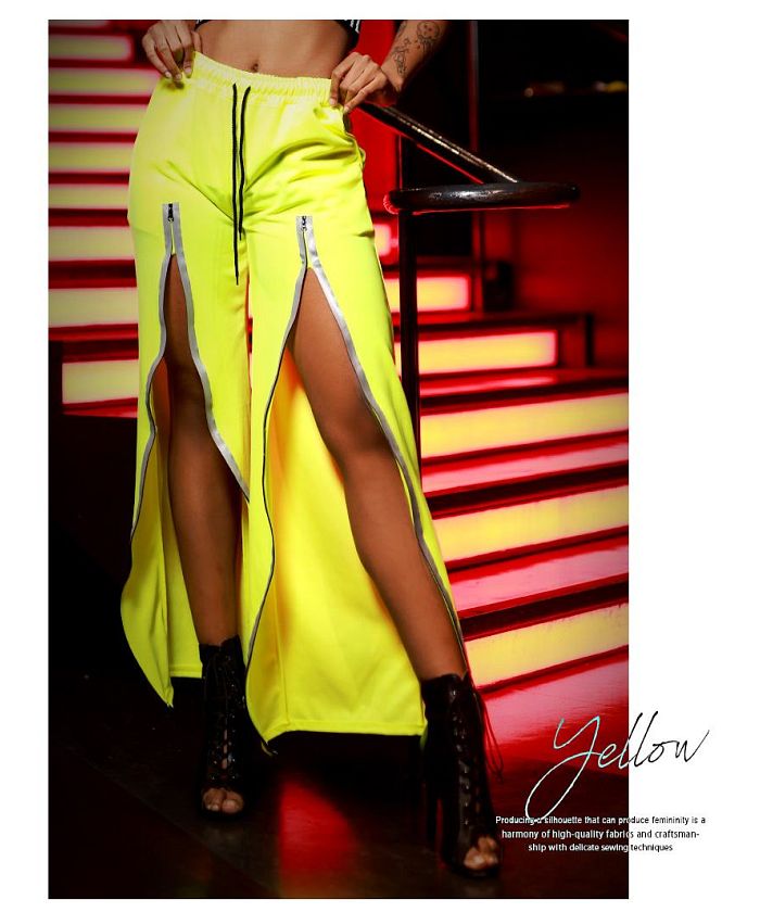 Bombshell pants・sarouel pants shining import fluorescent pants eye-catching reflector slit elastic waist overseas fashion dance costume noticeable bombshell
