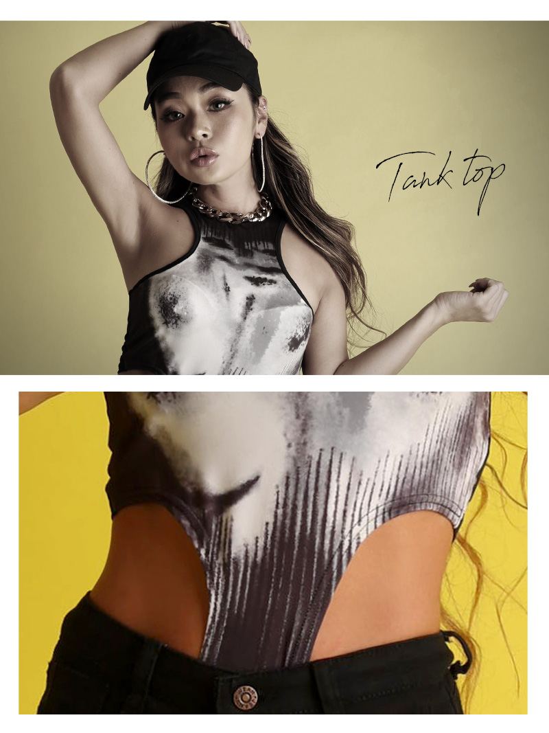 ボムシェル bombshell キャミソール・タンクトップ 転写 ステージ衣装 おっぱい ノースリーブ カットソー タンクトップ Sexy ストリート カッコイイ 裸 Bbomb