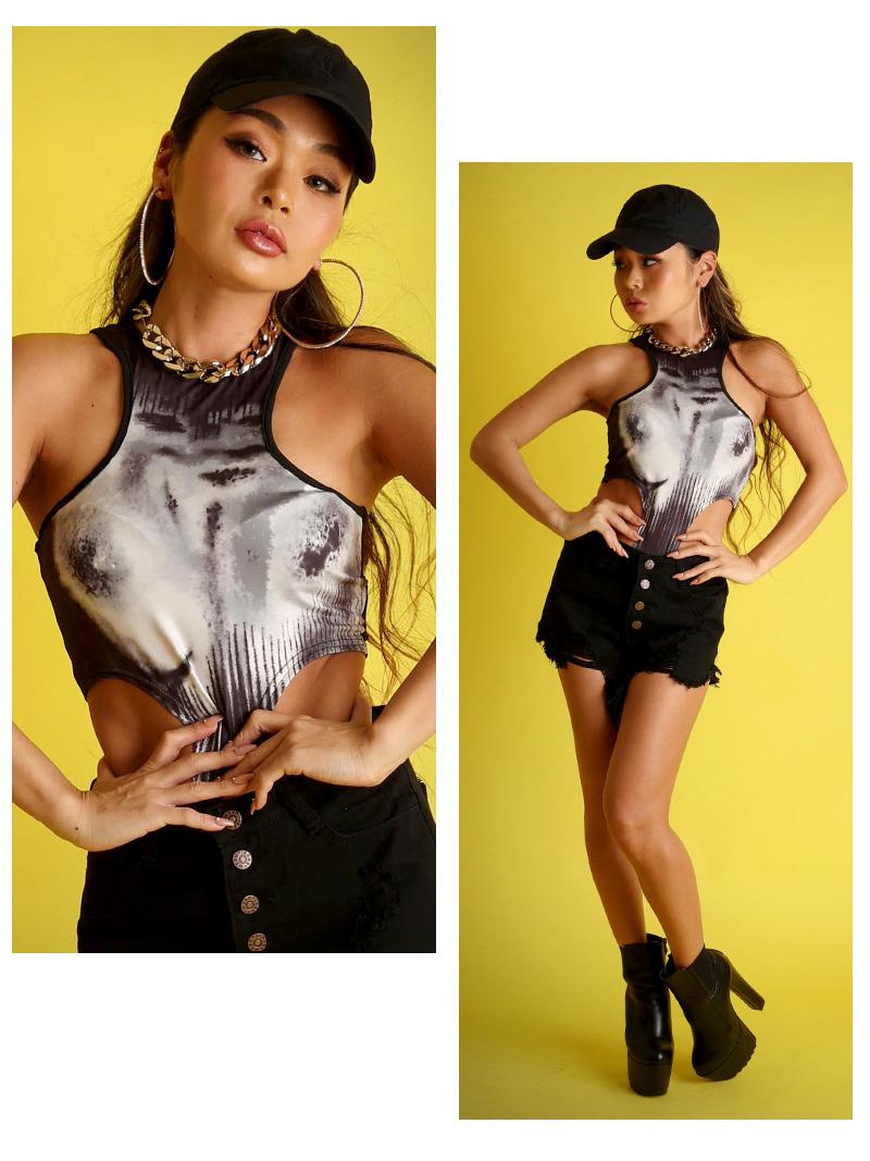 ボムシェル bombshell キャミソール・タンクトップ 転写 ステージ衣装 おっぱい ノースリーブ カットソー タンクトップ Sexy ストリート カッコイイ 裸 Bbomb