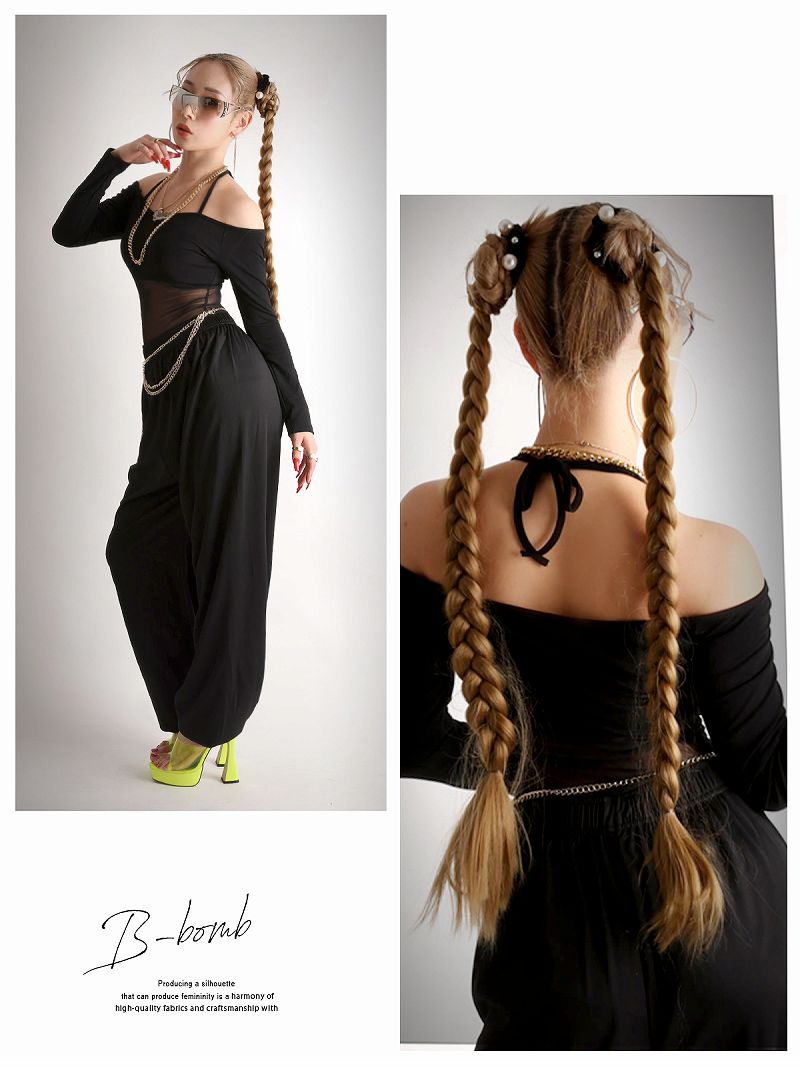 ボムシェル bombshell 長袖カットソー Y2K ギャルファッション 無地 メッシュトップス オフショル おしゃれTシャツ ホルターネック 平成ギャル GAL 長袖 Bbomb