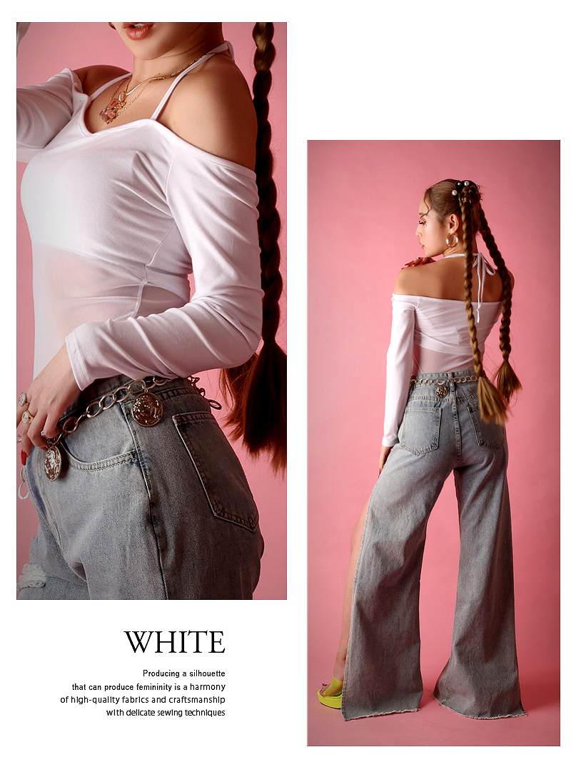 ボムシェル bombshell 長袖カットソー Y2K ギャルファッション 無地 メッシュトップス オフショル おしゃれTシャツ ホルターネック 平成ギャル GAL 長袖 Bbomb