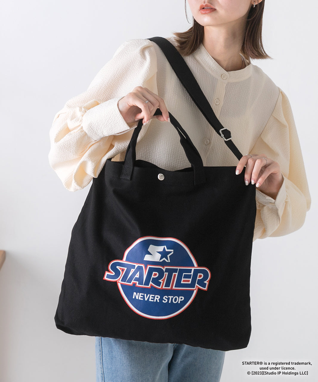 アドティエ ad thie アソートデザイン ショルダー付きトートバッグ,スターター(ブラック)