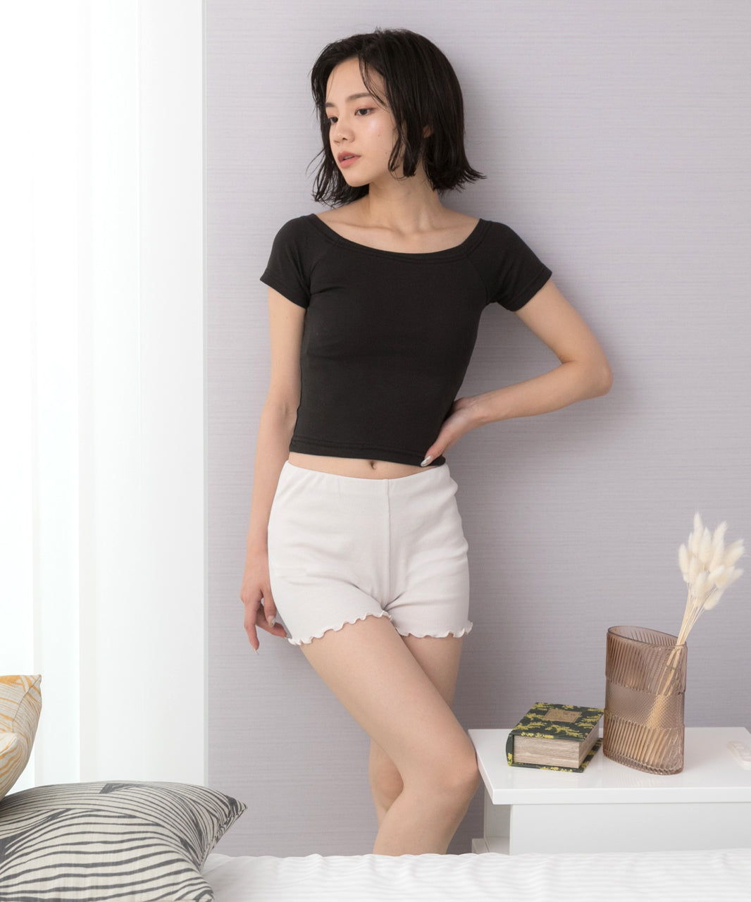 アドティエ ad thie リブインナーペチパンツ 裾メロー ショートパンツゴム