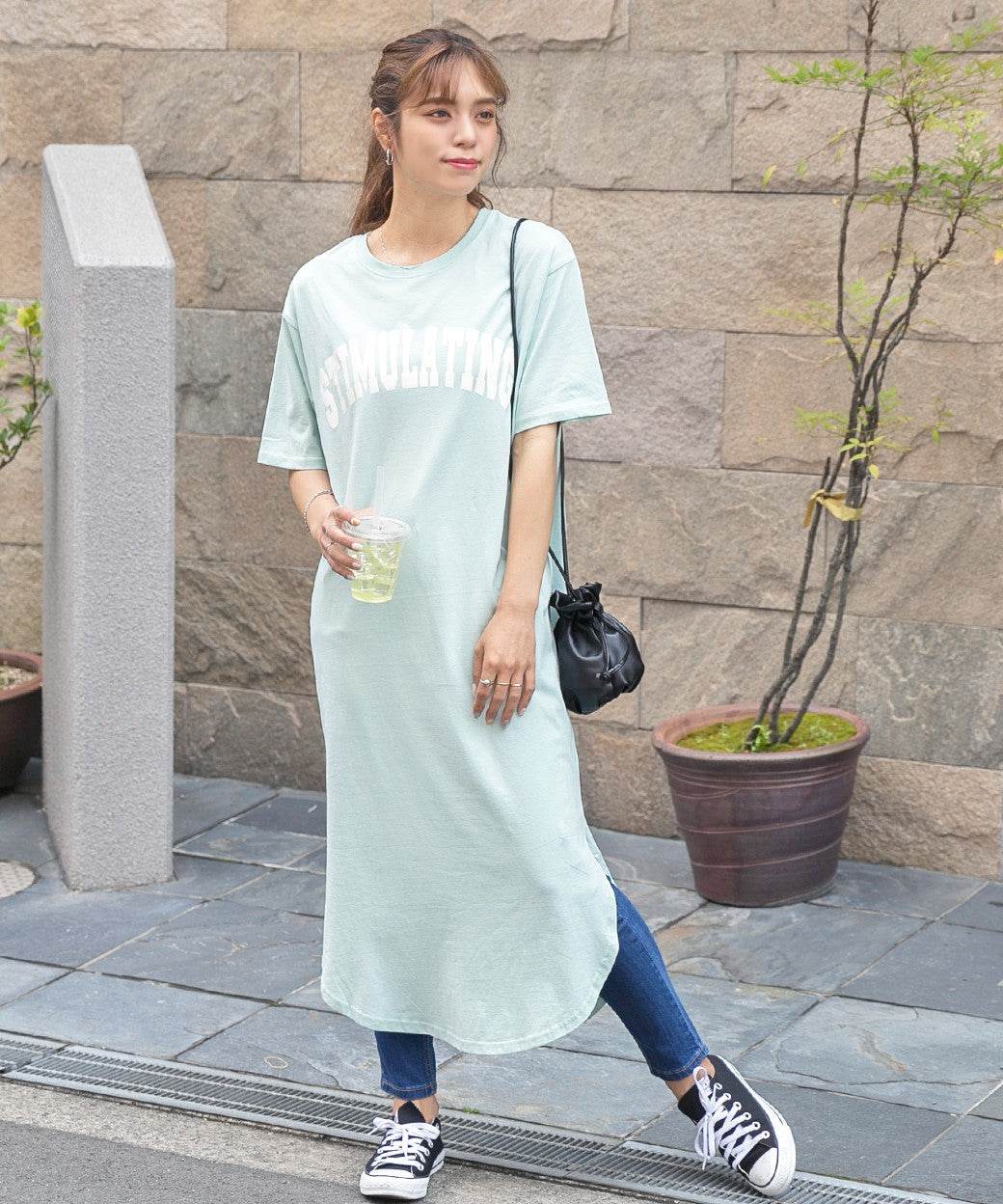 Adthie T-shirt dress short sleeve logo sweatshirt logo print with slit summer