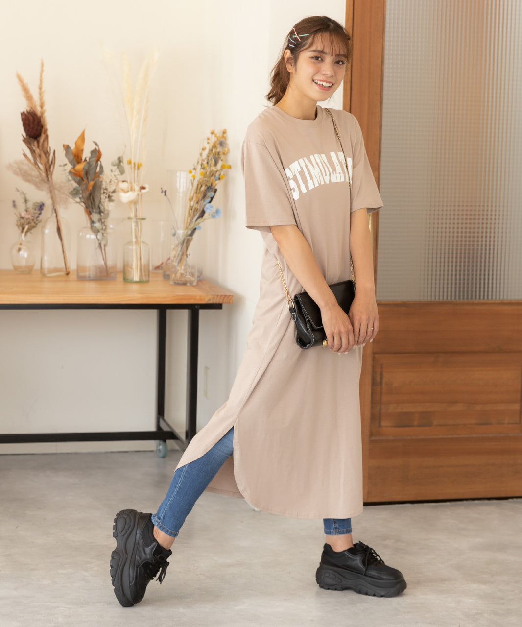Adthie T-shirt dress short sleeve logo sweatshirt logo print with slit summer