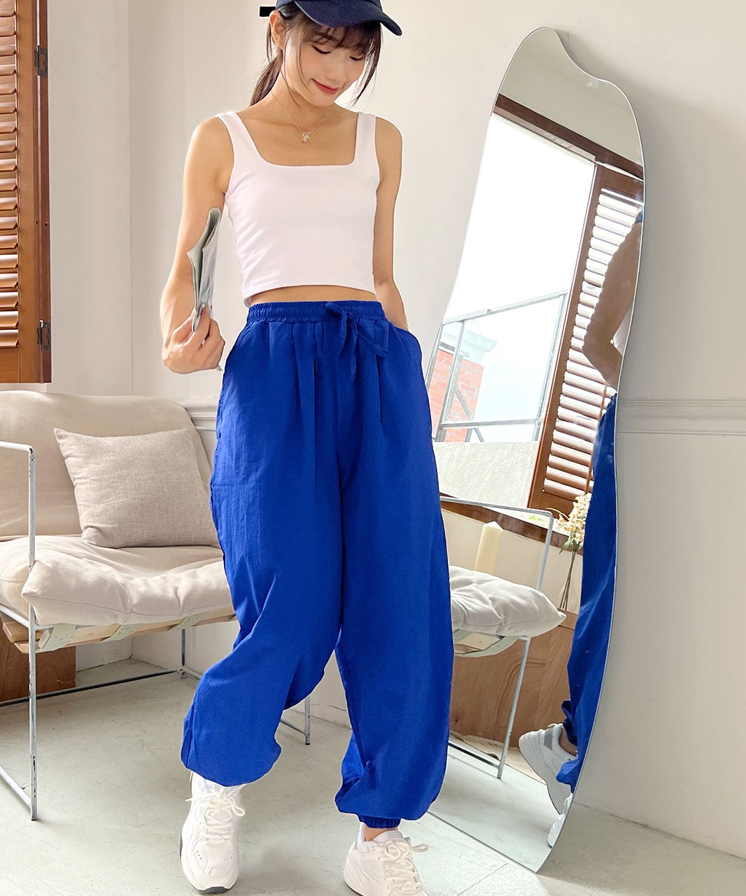 アドティエ ad thie タック ワッシャー加工 カラージョガーナイロンパンツ 夏 夏服