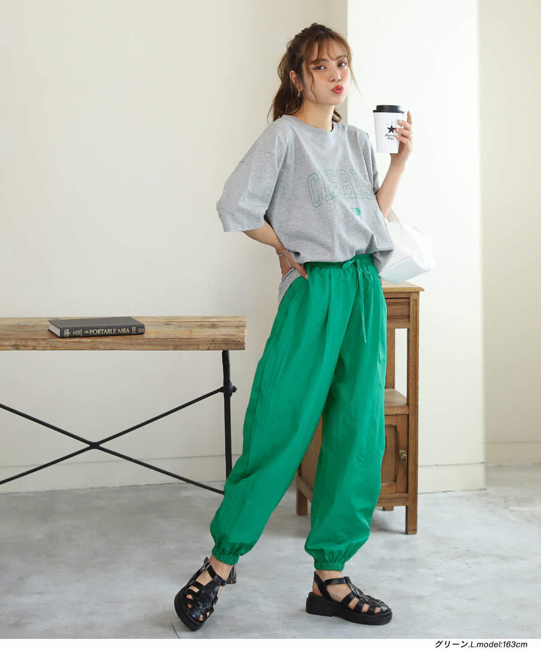 アドティエ ad thie タック ワッシャー加工 カラージョガーナイロンパンツ 夏 夏服