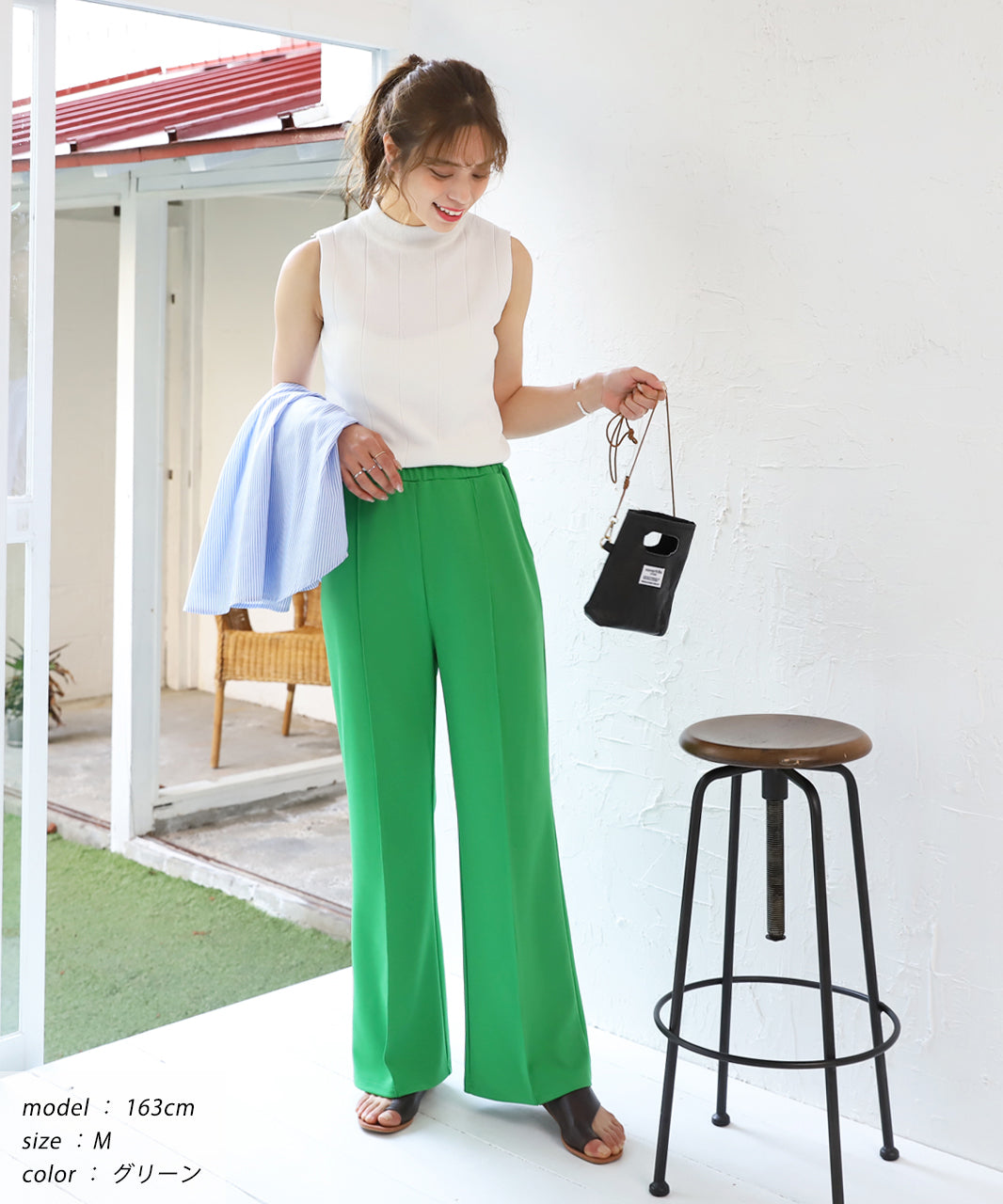 アドティエ ad thie セミフレアパンツ センターシーム ウエストゴム カラー 裾広がり レディース 秋 冬