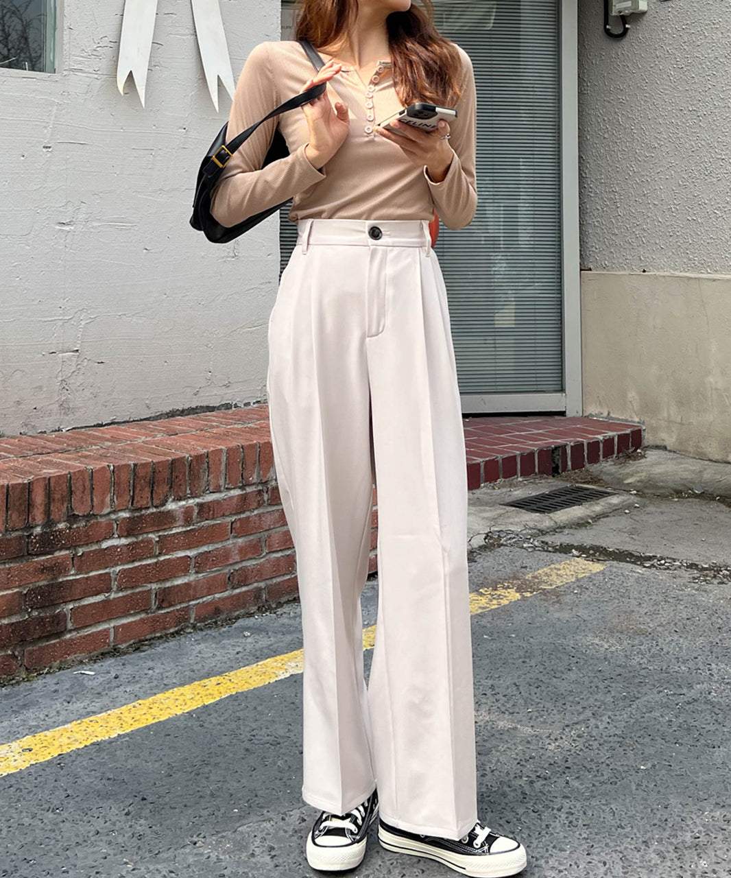 アドティエ ad thie ストレートパンツ センタープレス タック カラー ポケット 後ろゴム 春服 春 （サーモンピンク） サーモンピンク