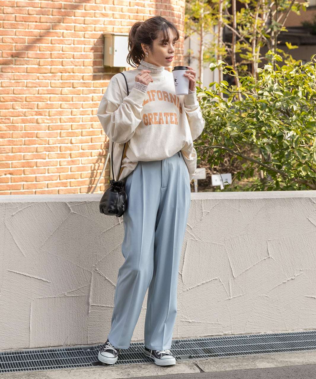 アドティエ ad thie ストレートパンツ センタープレス タック カラー ポケット 後ろゴム 春服 春 （サーモンピンク） サーモンピンク