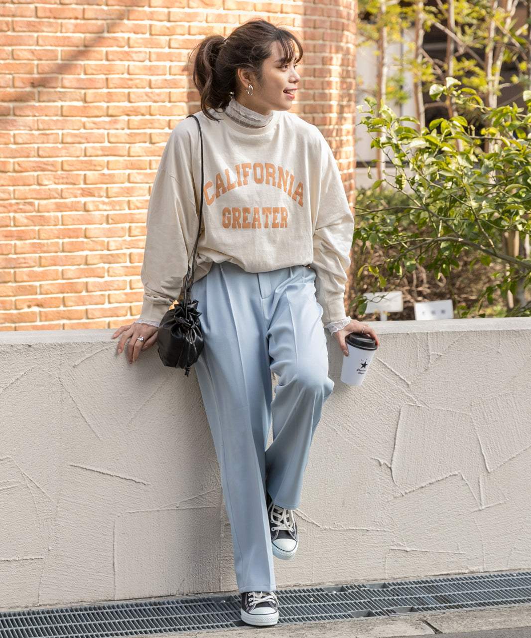 アドティエ ad thie ストレートパンツ センタープレス タック カラー ポケット 後ろゴム 春服 春 （サーモンピンク） サーモンピンク