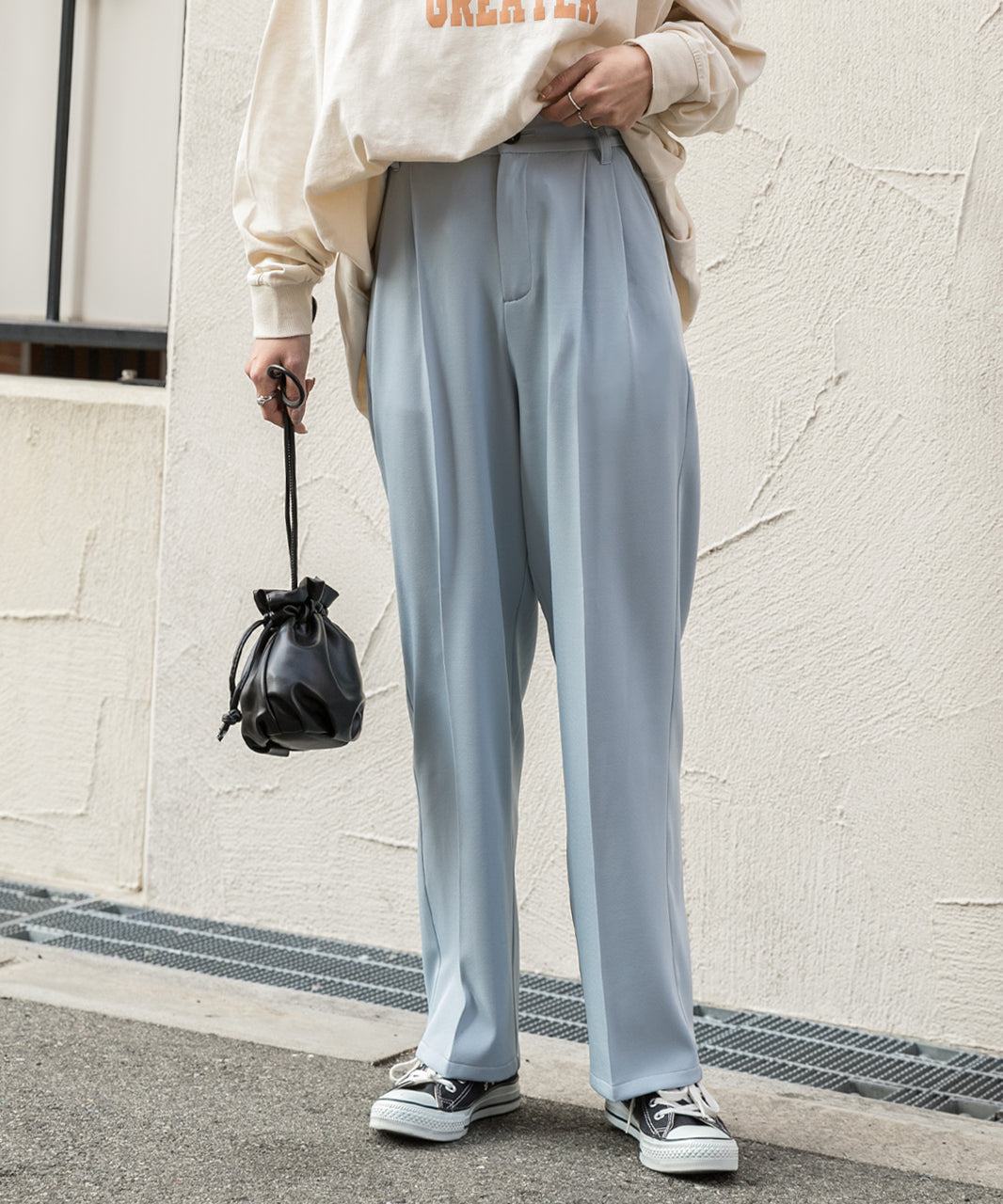 アドティエ ad thie ストレートパンツ センタープレス タック カラー ポケット 後ろゴム 春服 春 （サーモンピンク） サーモンピンク