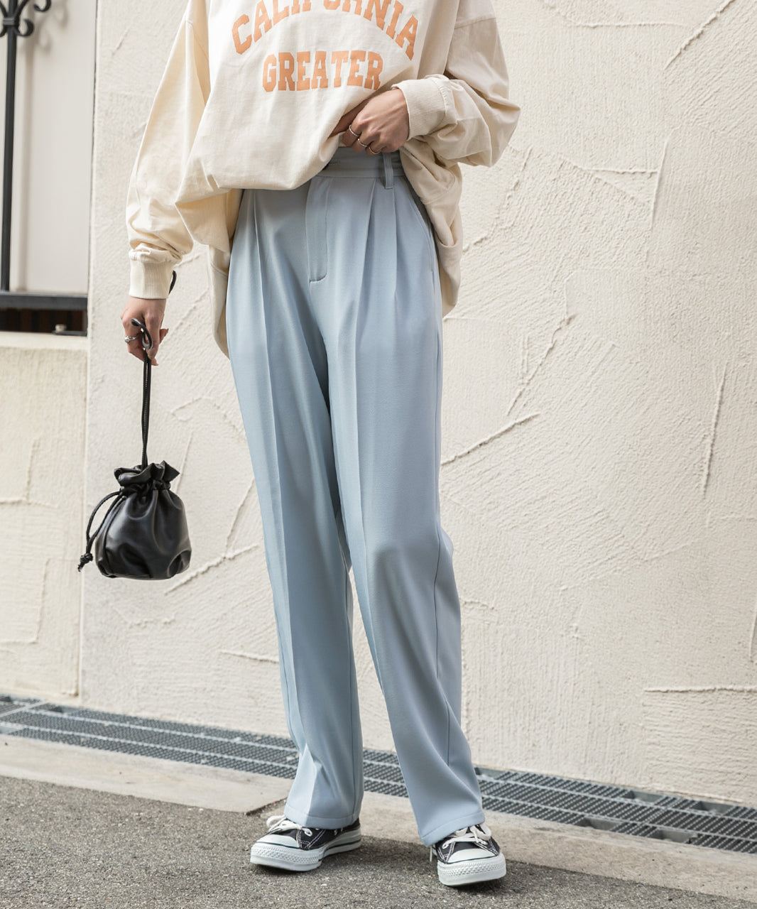 アドティエ ad thie ストレートパンツ センタープレス タック カラー ポケット 後ろゴム 春服 春 （サーモンピンク） サーモンピンク