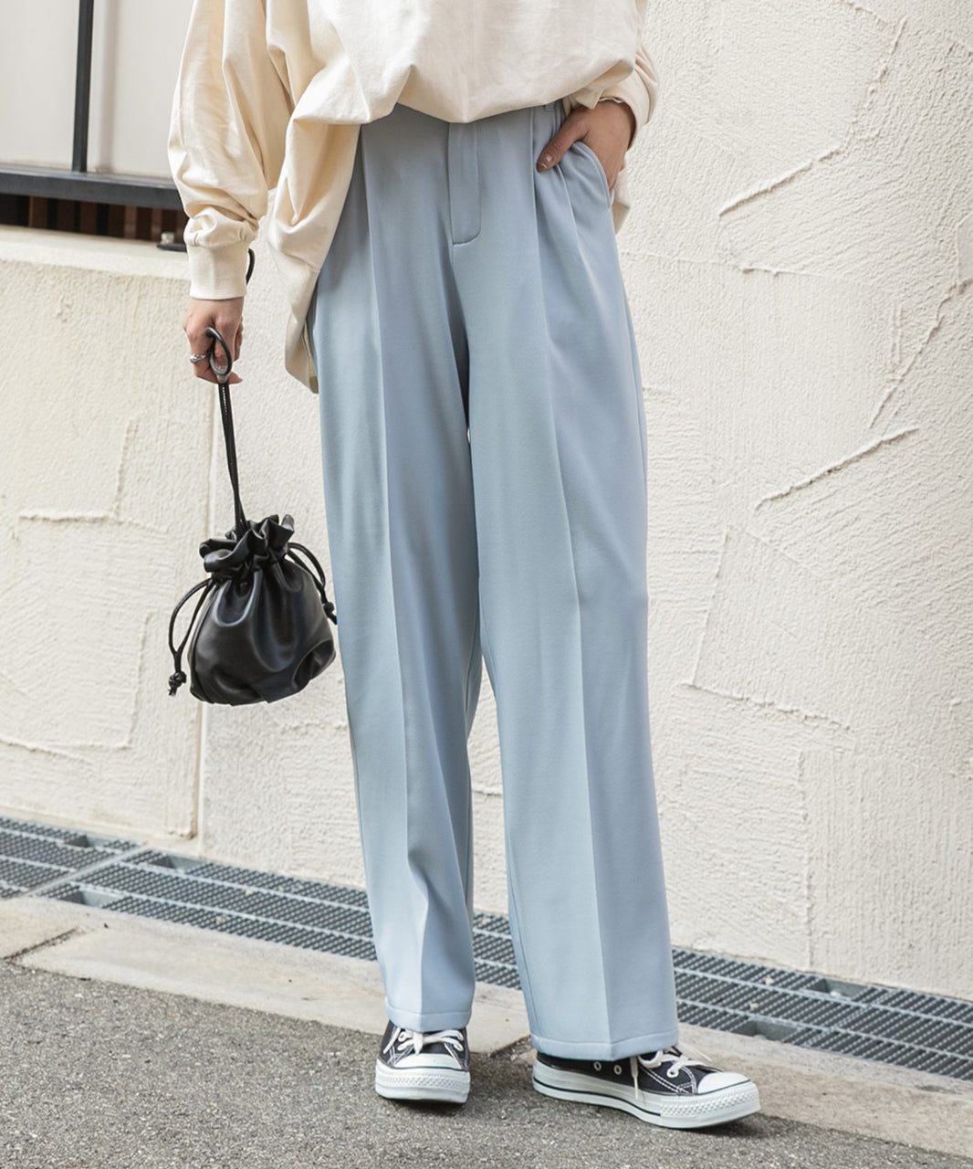 Adthie Straight Pants Center Press Tuck Color Pocket Back Elastic Spring Clothes Spring