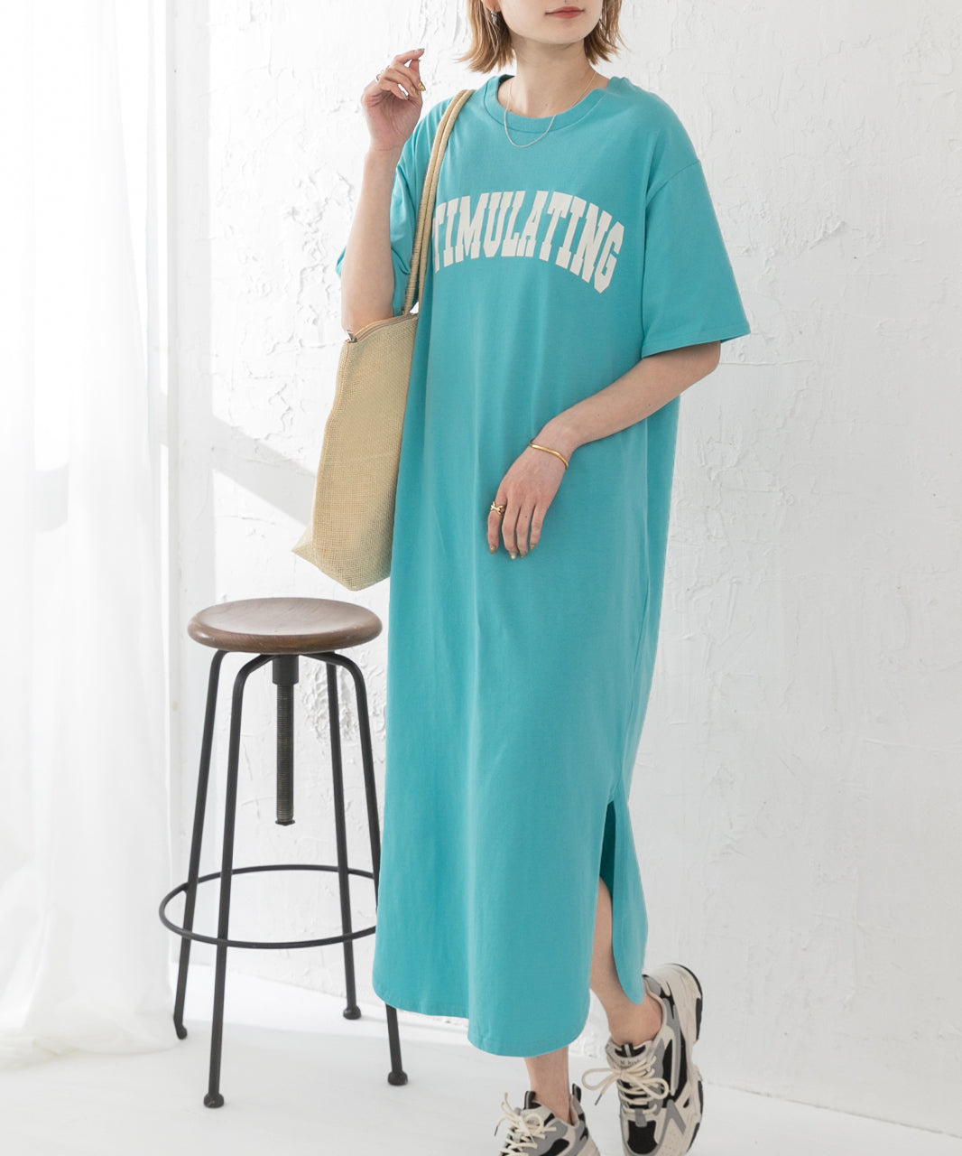 Adthie T-shirt dress short sleeve logo sweatshirt logo print with slit summer