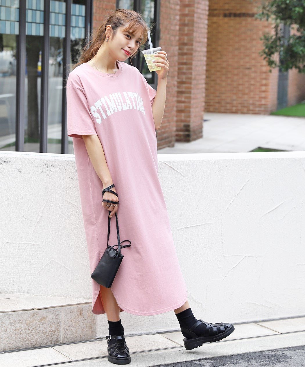 Adthie T-shirt dress short sleeve logo sweatshirt logo print with slit summer