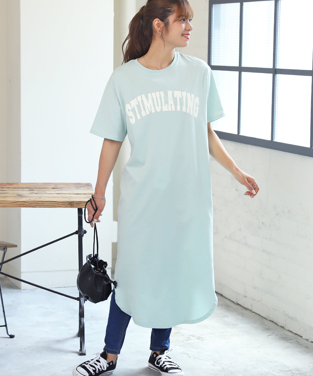 Adthie T-shirt dress short sleeve logo sweatshirt logo print with slit summer