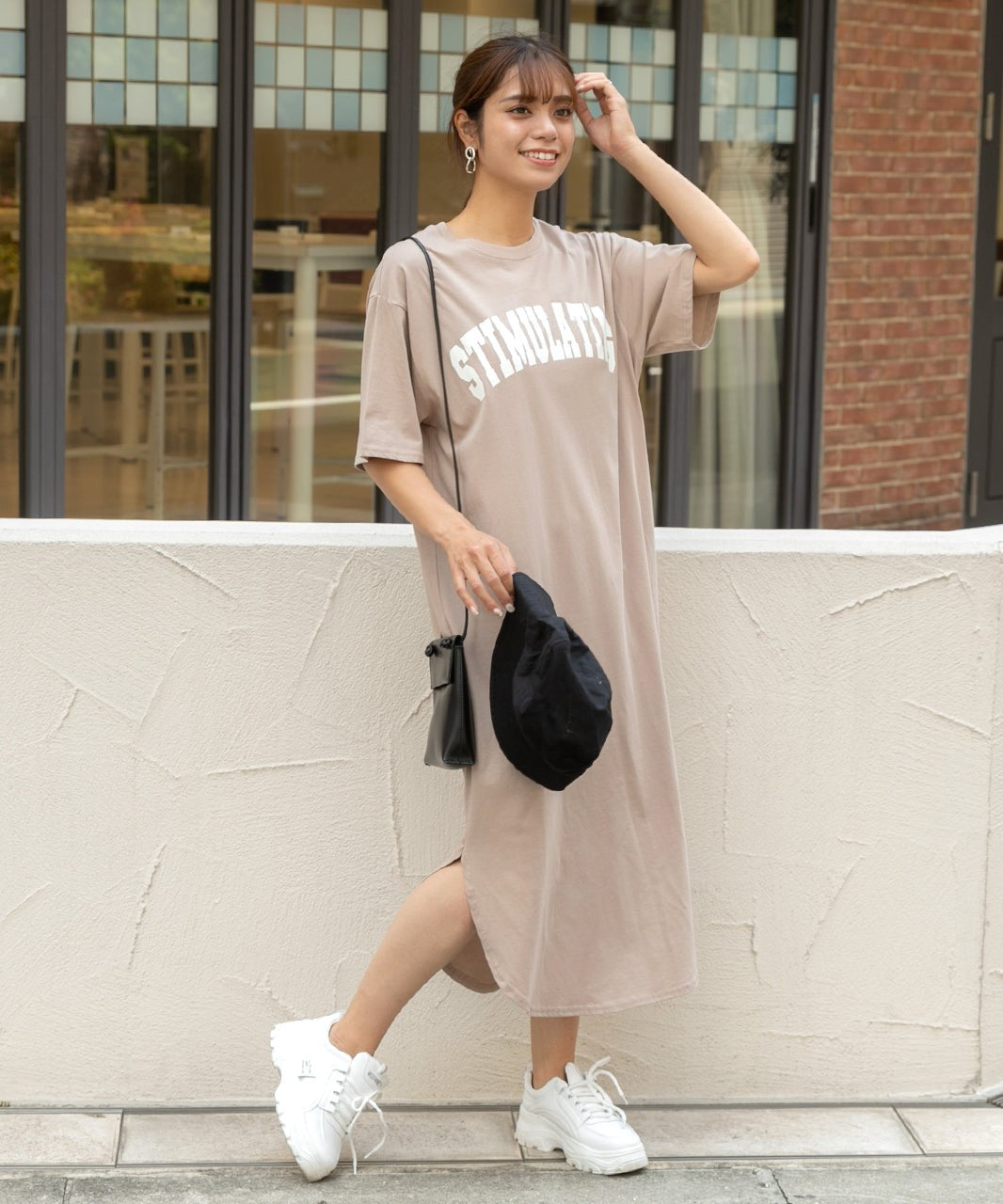 Adthie T-shirt dress short sleeve logo sweatshirt logo print with slit summer
