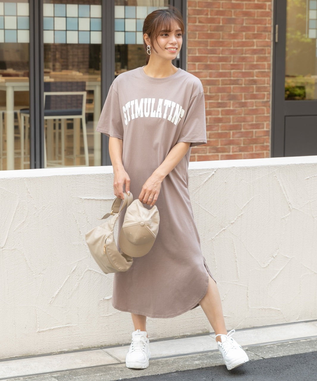 Adthie T-shirt dress short sleeve logo sweatshirt logo print with slit summer