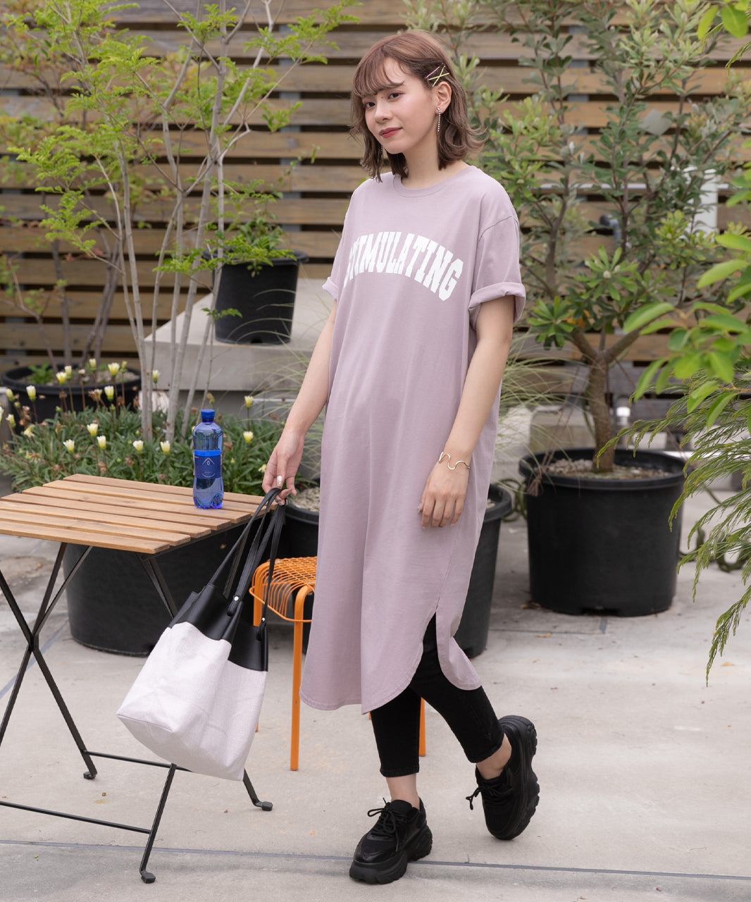 Adthie T-shirt dress short sleeve logo sweatshirt logo print with slit summer