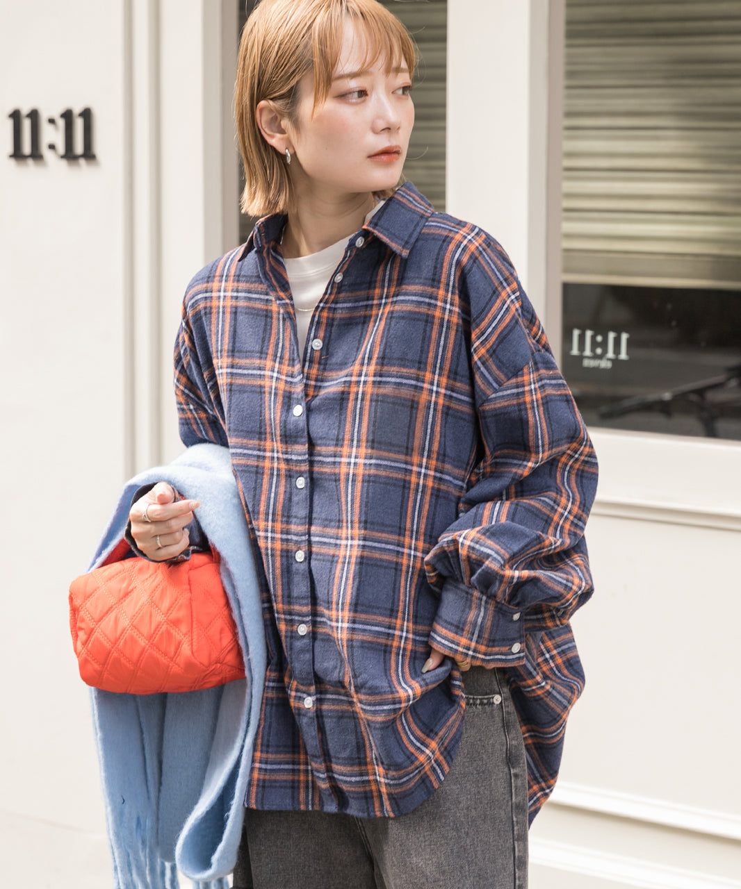 アドティエ ad thie 【2023AW新作】選べる2柄・ネルチェック ビッグシルエットシャツ