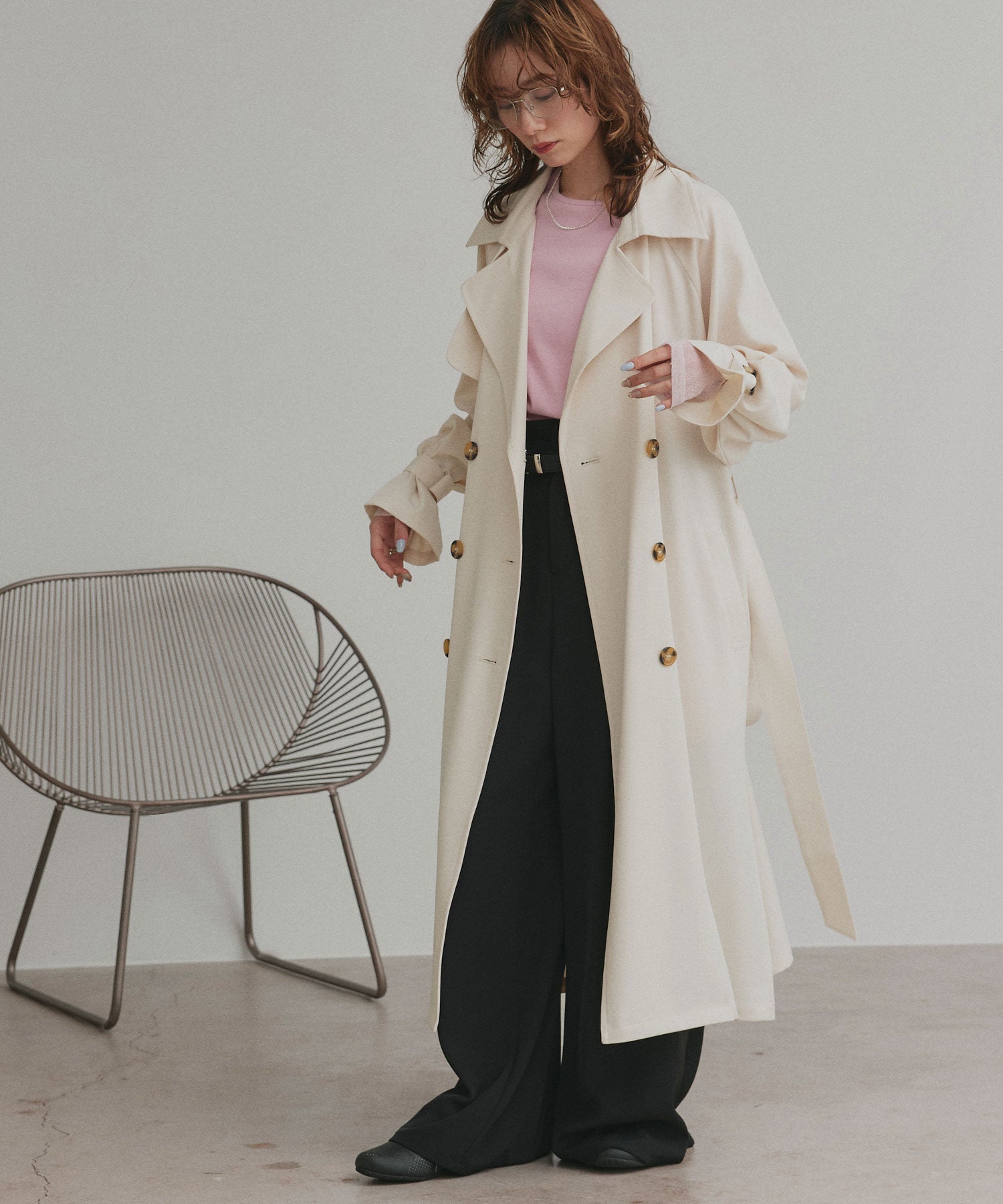 アドティエ ad thie  キャンディースリーブロングトレンチコート 秋服 秋 冬服 冬 （アイボリー） アイボリー