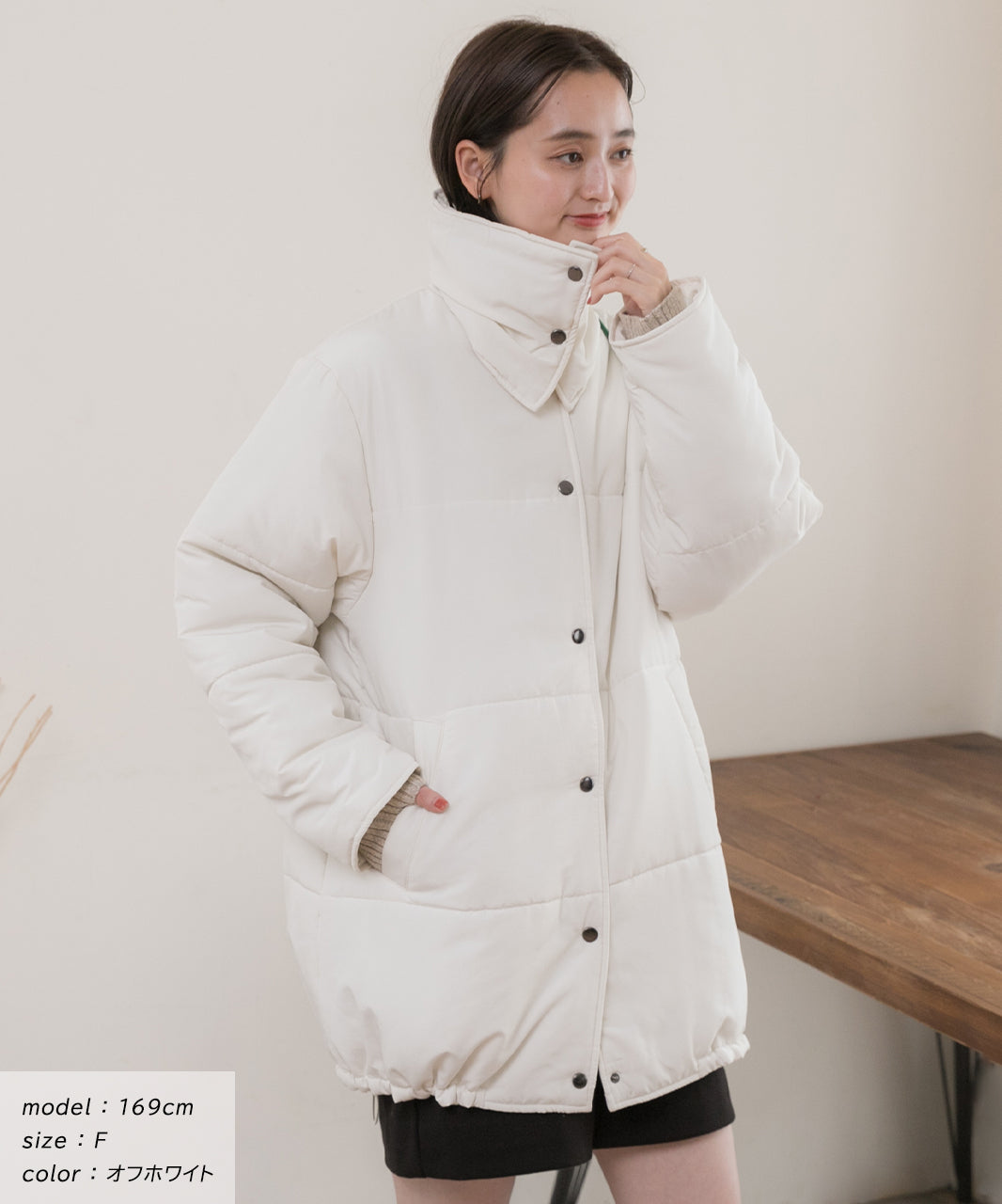 アドティエ ad thie スタンドカラー エコダウンコート 軽量 防寒 アウター ドロスト 秋服 秋 冬服 冬 （オフホワイト） オフホワイト