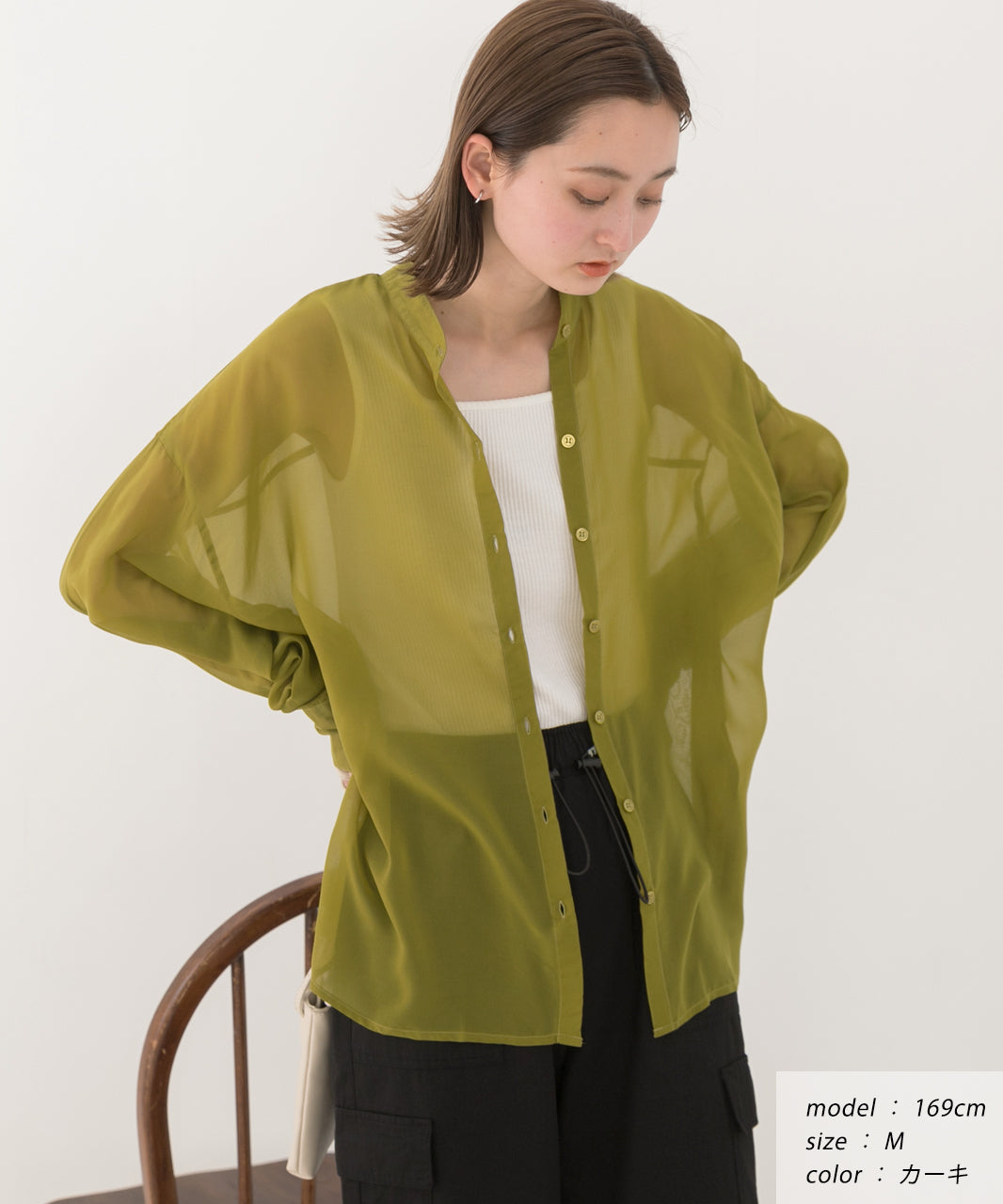 アドティエ ad thie バンドカラー シアーシャツ （オフホワイト） オフホワイト