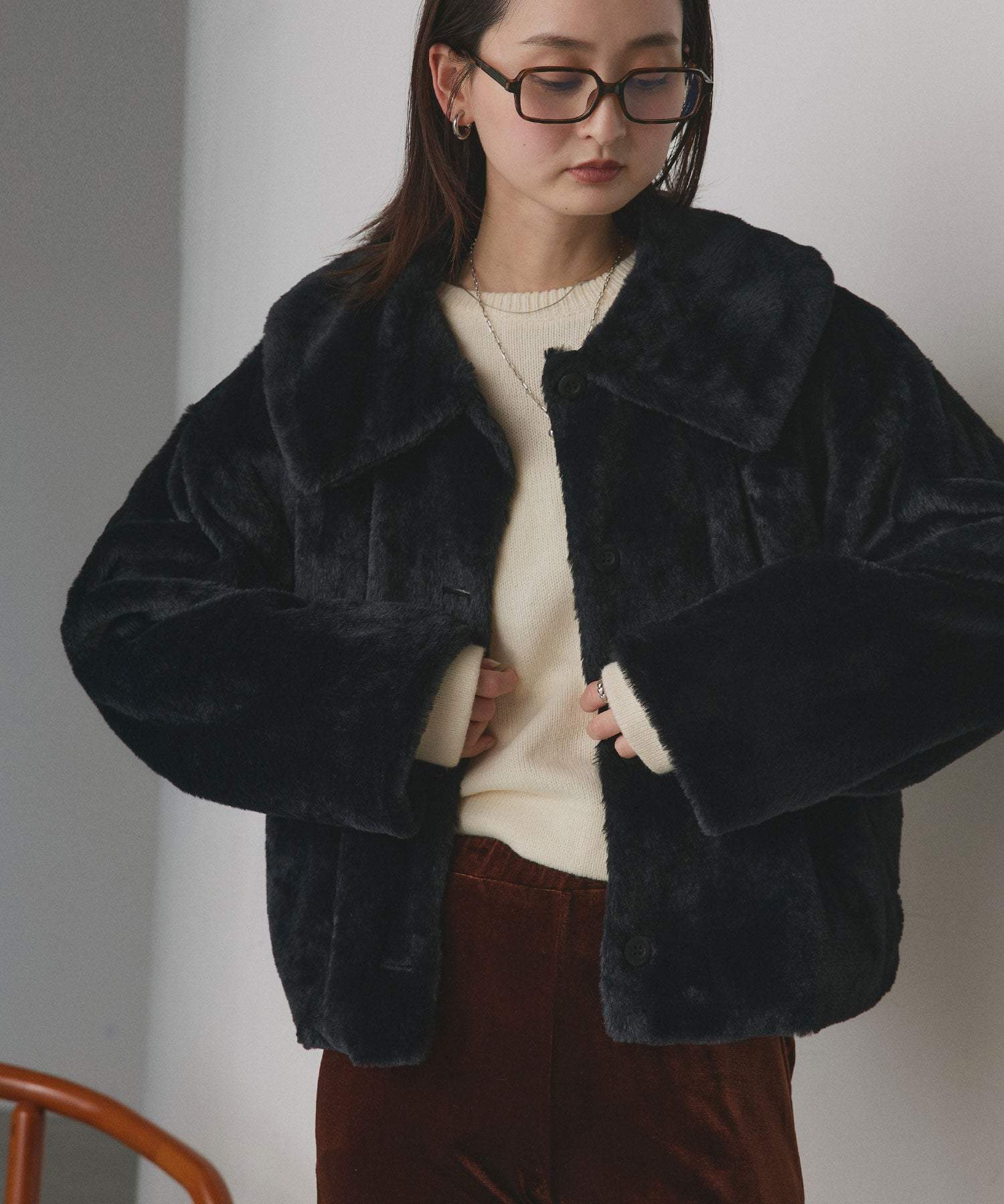 アドティエ ad thie ふわふわソフトタッチ 衿付きエコファージャケット 秋服 秋 冬服 冬 （ピンク） ピンク