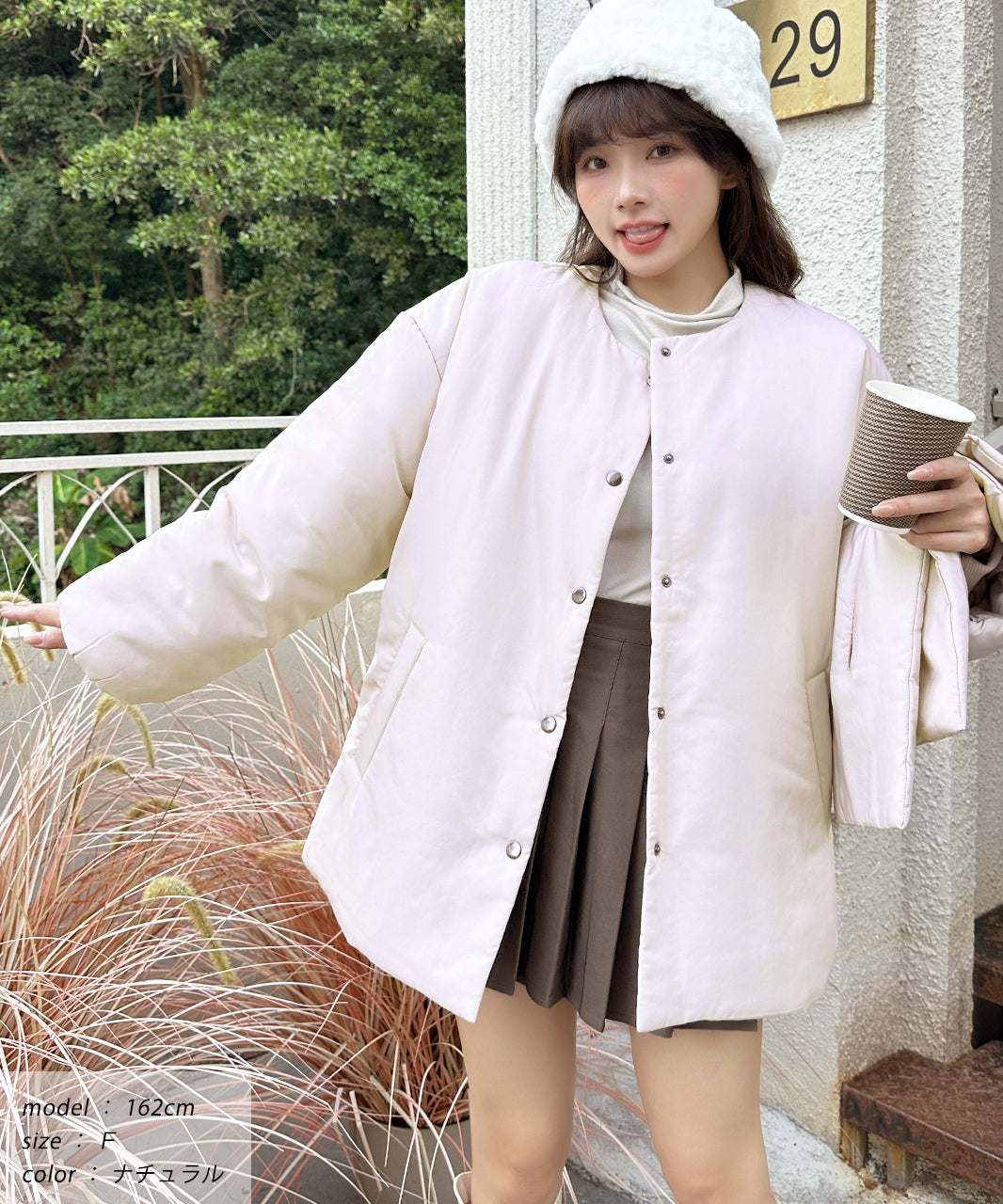 Ad Thie Co-Location Muffler Attached No-Collar Padded Jacket Lightweight Cold-Resistant Eco Down Outerwear Autumn Clothes Fall Winter Clothes Winter