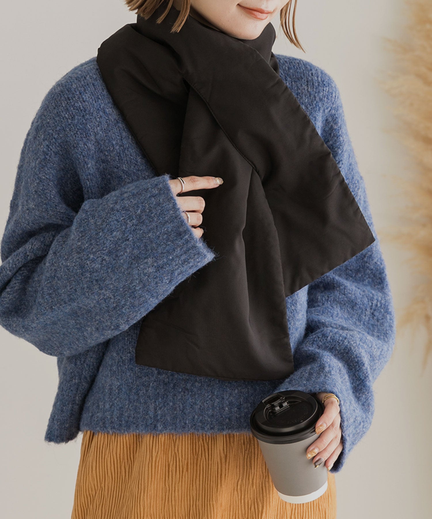 アドティエ ad thie 共地マフラー付きノーカラー中綿ジャケット 軽量 防寒 エコダウン アウター 秋服 秋 冬服 冬 （ナチュラル） ナチュラル