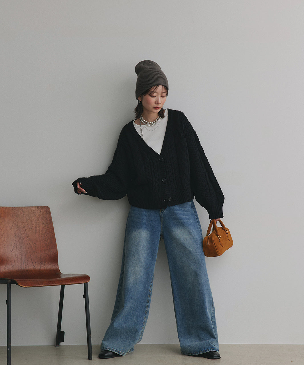 アドティエ ad thie 袖ボリュームざっくりVネックニットカーディガン （ダークグリーン） ダークグリーン