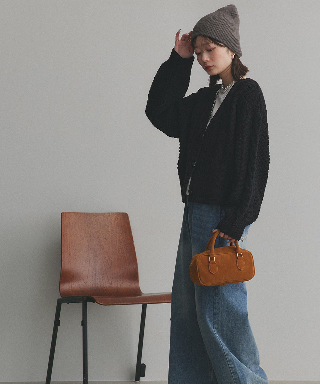 アドティエ ad thie 袖ボリュームざっくりVネックニットカーディガン （ダークグリーン） ダークグリーン