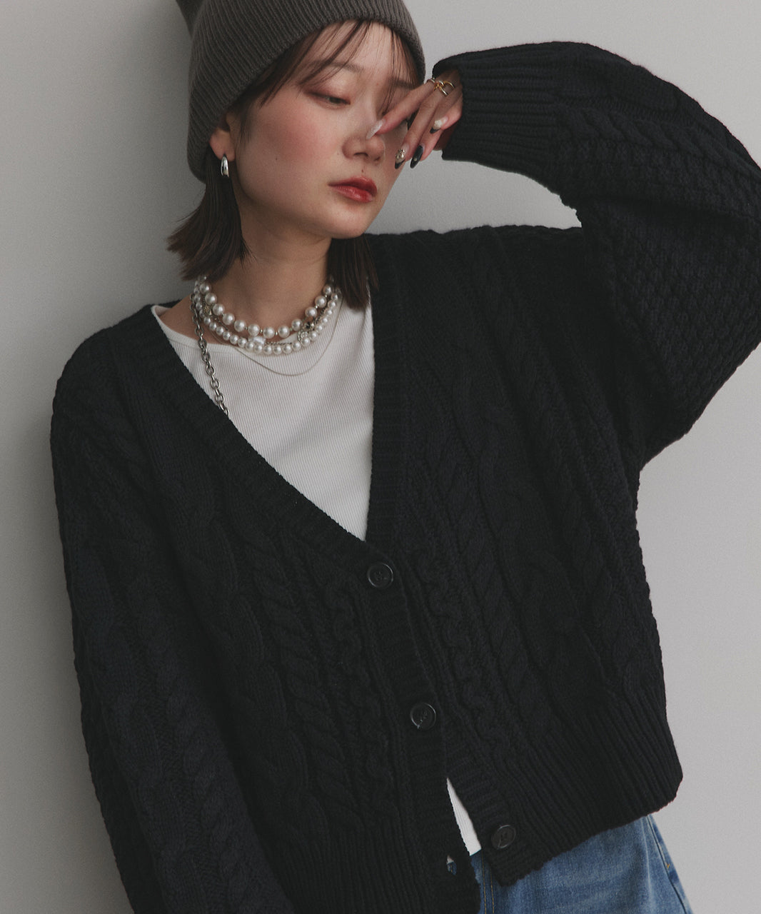 アドティエ ad thie 袖ボリュームざっくりVネックニットカーディガン （ダークグリーン） ダークグリーン